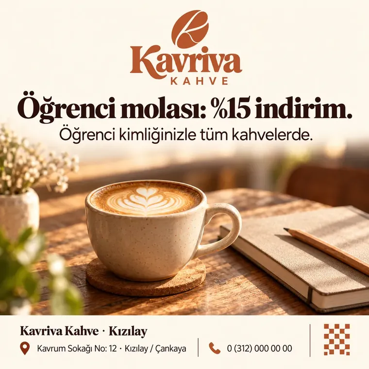 Kavriva Kahve Kızılay mağazasının öğrenci indirimi paylaşımı