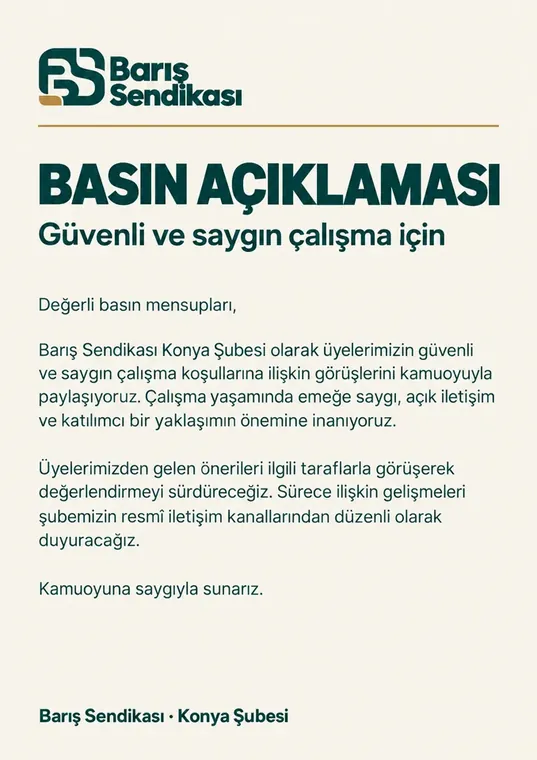 Barış Sendikası Konya Şubesi basın açıklaması, A4